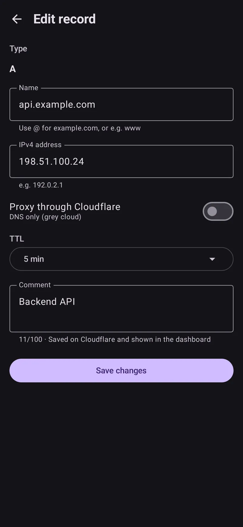 DNS record editor