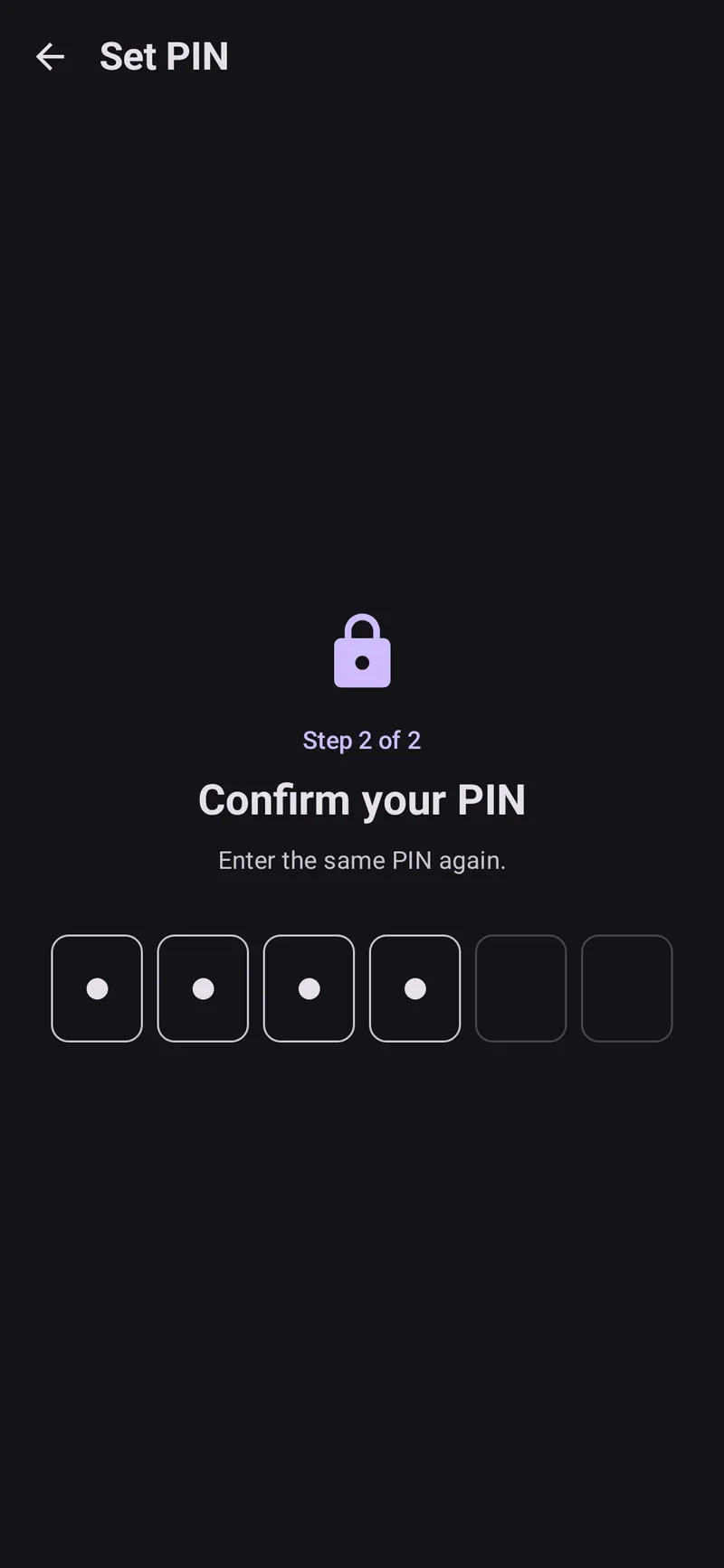 PIN setup